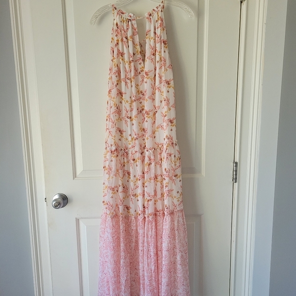 ANTHROPOLOGIE Long Summer Maxi Dress Naomi Vintage Mixed Pink Floral Chiffon SM - Picture 4 of 6